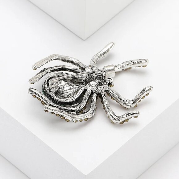 Blue Rhinestone Spider Brooch - Picture 3 of 3